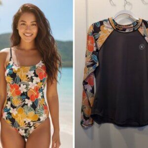 Hurley Tropical Floral One-Piece Swimsuit & matching Rash Guard! XL